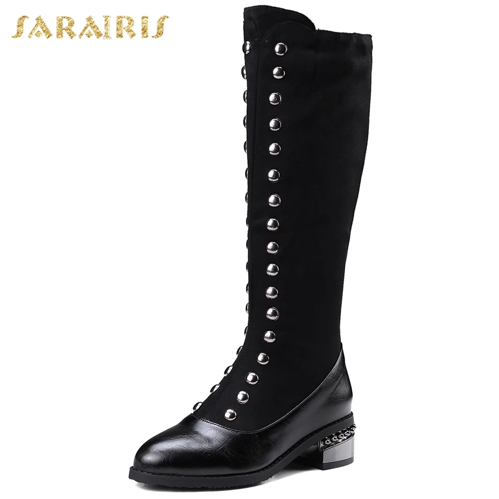 

Sarairis new arrivals Large Size 32-48 Chunky Heels Shoes Woman Boots Female Zip Up British Style Mid Calf Boots Women Shoes
