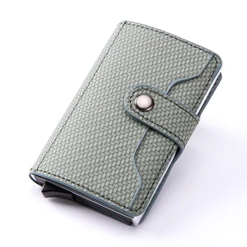 

2020 Credit Card Holder Men And Women Metal Business Aluminium Box Crazy Horse PU Leather Fashion RFID Card Wallet Purse