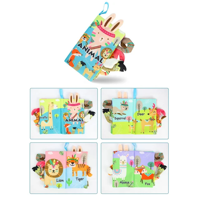 Baby Animal 3D Tails Cloth Book With Crinkle Paper BB Device Kids Early Development Interactive Car Stroller Toy For 0-36 Months 3