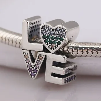 

New Authentic 925 Sterling Silver Beads Crystal Multi-Color Letter Love Charms Fit Original Pan Bracelet Women DIY Jewelry