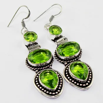 

Peridots Earrings Silver Overlay over Copper , 70mm, E1204