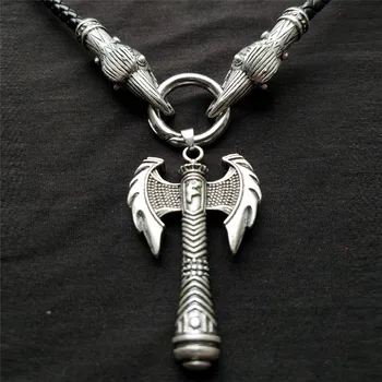

Men'S Viking Celt Raven Axe Pendant Odin'S Symbol Scandinavian Rune Leather Rope Nacklace Charm Male Norse Amulet Jewelry