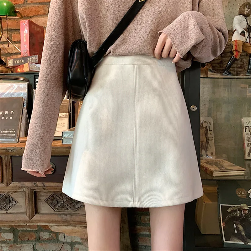 

Photo Shoot 2019 WOMEN'S Dress Autumn Loose-Fit CHIC High-waisted Slimming by Age Corduroy A- line Short Skirt Skirt Short Skirt
