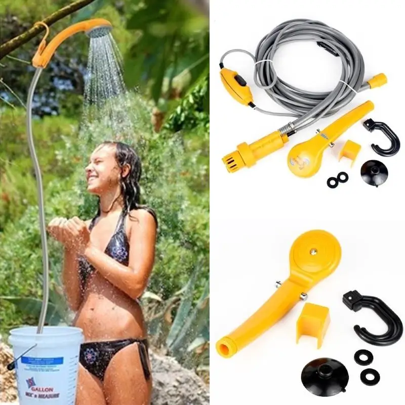 Cabeça de Chuveiro ao ar Arruela com Tubo de Água Portátil Elétrica Borracha Amarelo Carro Livre Caravana Van 12 v 4 Cheap Ferram. atividade ar livre