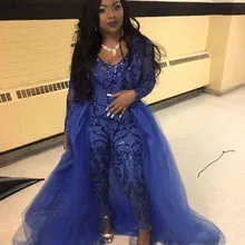 Вечерние платья, комбинезоны с длинными рукавами, вечерние платья для выпускного вечера, съемные кружевные аппликации со шлейфом, Роскошные вечерние женские брюки в африканском стиле, костюмы