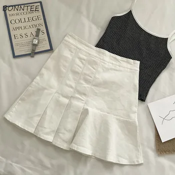 

Skirts Women Mini Pleated High Waist Casual Solid Zipper Simple Korean Style Chic Trendy Vintage Novelty Summer Womens Daily New