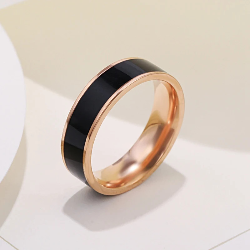 Gold Color Rings Stainless Steel Ring Finger Ring Gold Color Ring Silver Ring 6mm Women Simple Enamel Rings for Women Gold Silver Color Stainless Steel Ring for Men Unisex Jewelry Party Gift WC034