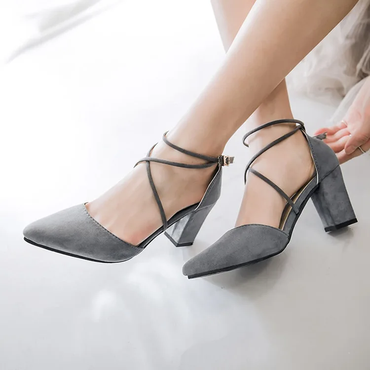 

2017 Spring Summer New Style Ankle Ring Bandage Cloth Pointed-Toe Square Heel Dull Polish Fashion Bag with High-heeled Ladies' S