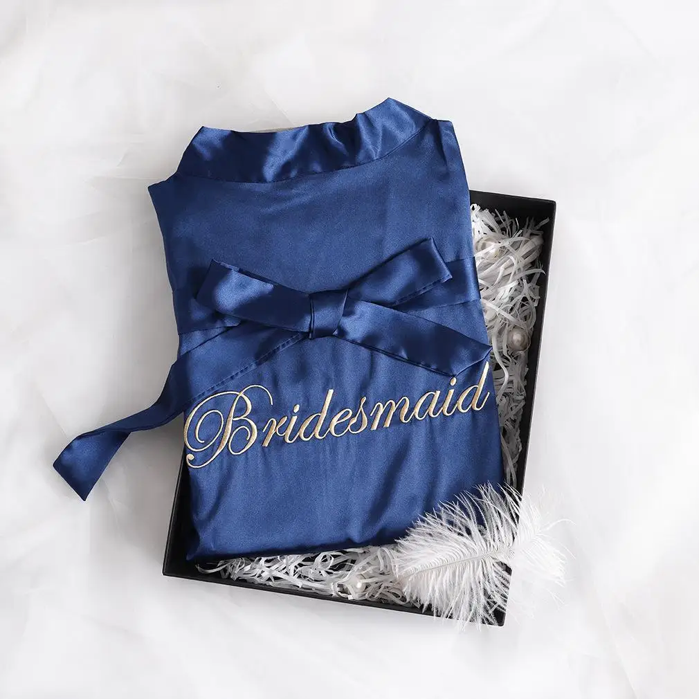 Navy Blue Bridesmaid Китайский Женский Искусственный шелк вышивка невесты кимоно для невесты халат платье Сексуальная Мини Ночная рубашка пижамы Халаты для невесты S0102 - Цвет: Navy Blue Bridesmaid
