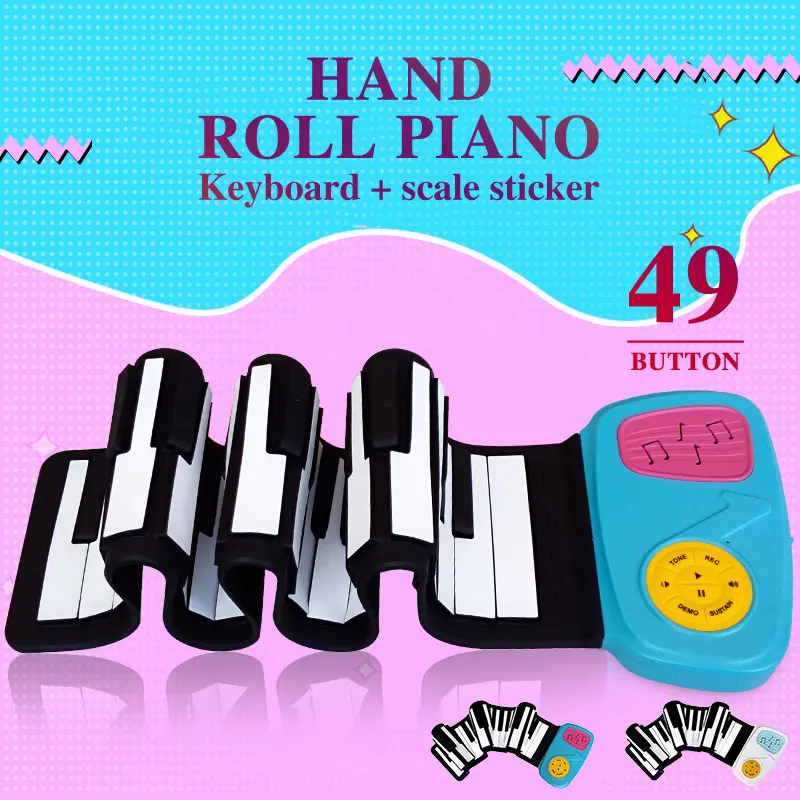 Electronic Organ Roll Up Piano 49 Key Teaching Beginner Sound Spectrum Sticker Electronic Keyboard Piano Music Gift
