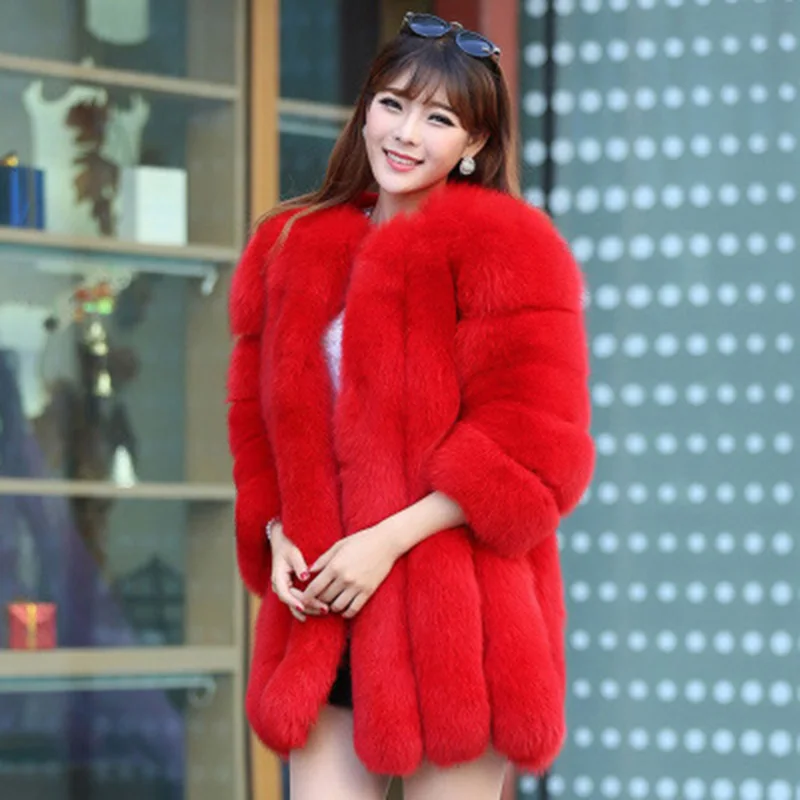 Куртка, пальто, Зимняя женская, повседневная, элегантная, плюс размер, дизайнерская, теплая, модная, пушистый ворсистый, пальто из искусственного меха, высокое качество, новое поступление - Color: Red