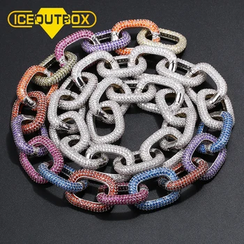 

New Exaggerated 22mm Thick Chain Europe Iced Out For Men's Colorful Hip Hop Big DJ Stage Jewelry Personality Fashion Necklace