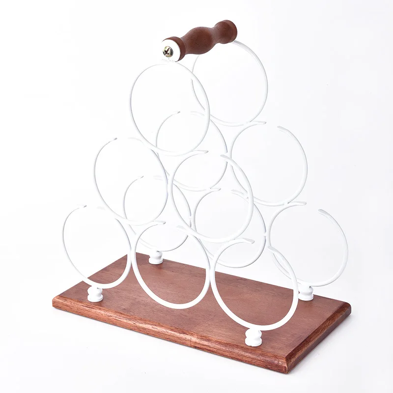 Porte bouteilles vintage en bois et métal blanc avec poignée