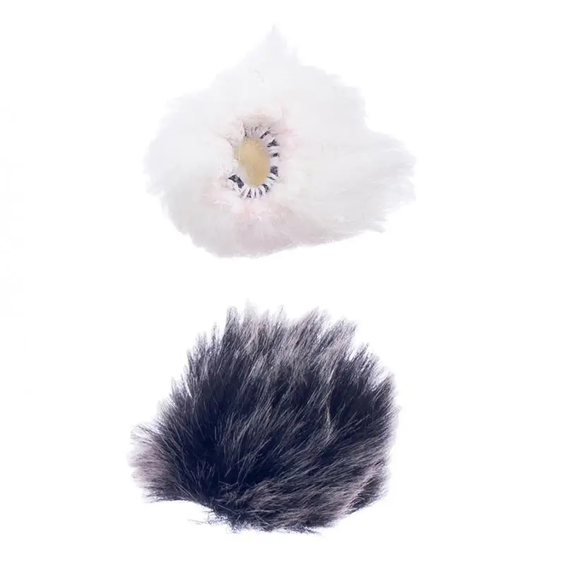 Durable 2Pcs Black +White Fur Lapel Microphone Windshield Musical Instrument Parts 0.20inch
