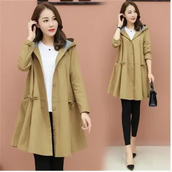 

Women Fashion 2019 New Hooded Trench Coat Korean Spring Autumn Plus Size Long Ladies Coat Loose Outerwear Womens Windbreaker 3XL