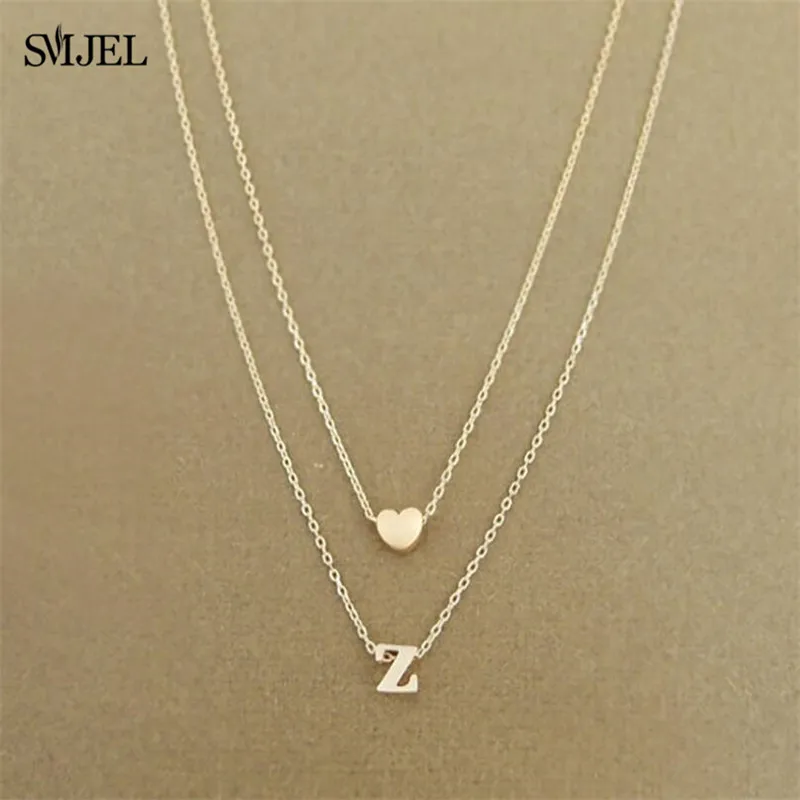 Женское Двухслойное колье SMJEL Bijoux с крошечным сердцем и буквенным принтом 26 букв