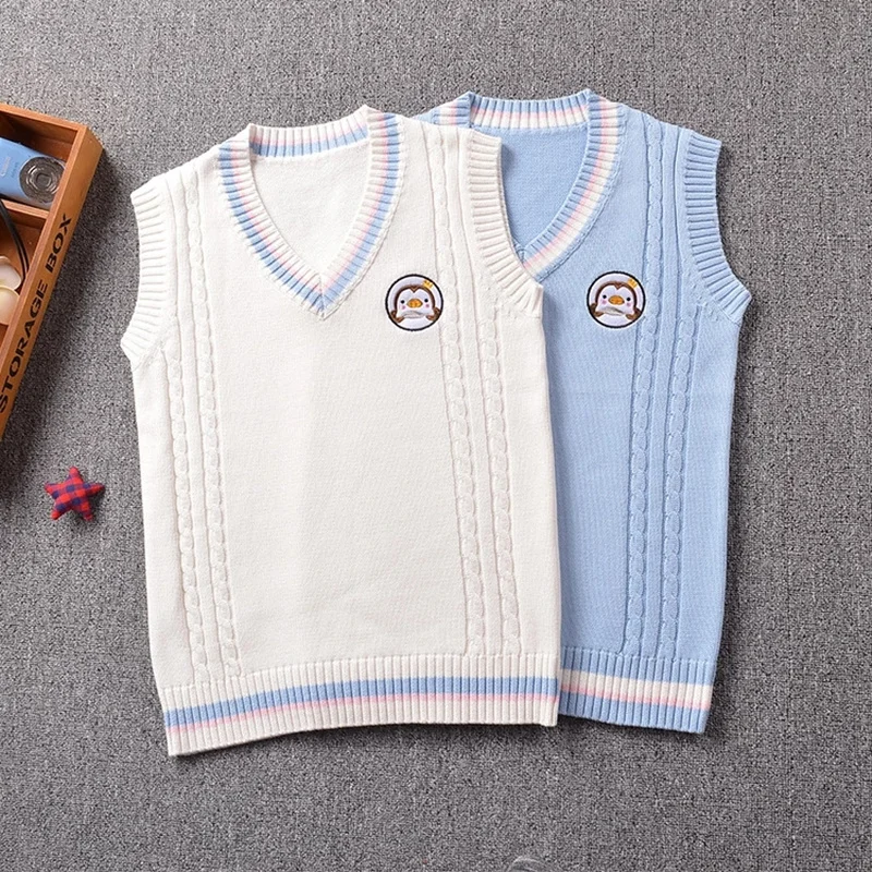 

2021 new Cute Penguin baby embroidery college style Japan soft sister JK uniforms knitted vest