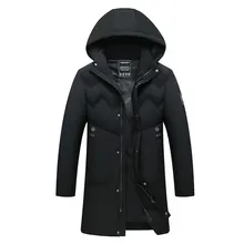 Новые модные мужские пуховики с капюшоном, осенне-зимние мужские длинные утепленные пуховики на белом утином пуху, Мужская однотонная теплая верхняя одежда на молнии