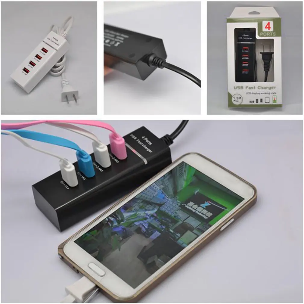 ICOCO новое горячее предложение портативное 4USB Цифровое зарядное устройство красочное освещение Быстрая зарядка зарядное устройство