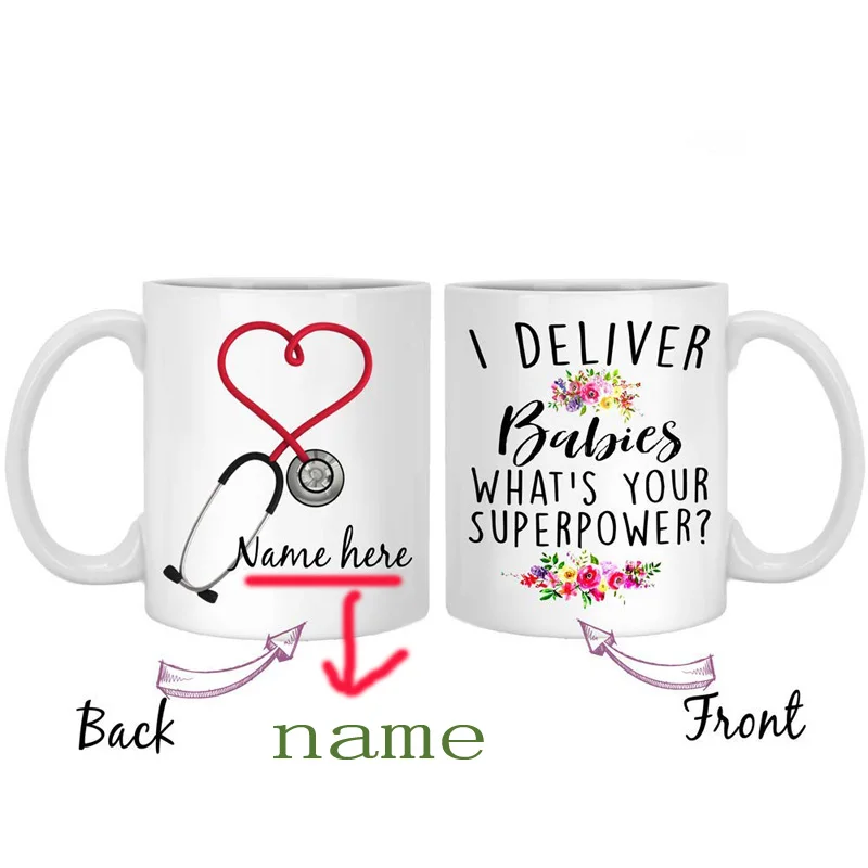 

Personalized Coffee Mug for Delivery Nurse Doctor Funny Custom Midwife Obstetricians Gift I Deliver Babies Superpower Tea Cups