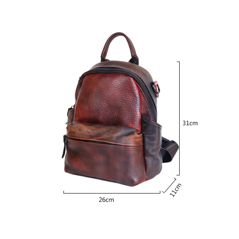 Johnature High Quality Genuine Leather Women Backpack New Large Capacity Retro Hand-wiping Random Color Mixing Travel Bags