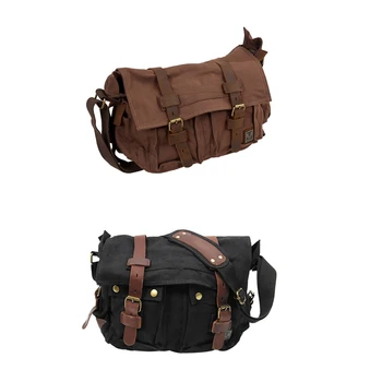 

2x MUCHUAN Men's Vintage Canvas Leather School Shoulder Bag Messenger Sling Crossbody Bag Satchel-Dark Coffee & Black