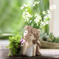Resin Vase Creative Girl Sculpture Fake Flower Flower Arrangement Vase Succulents In Pots Home Desktop Decoration Exquisite Gift 2