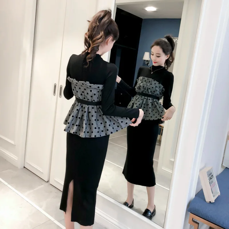 

WOMEN'S Dress 2018 New Style Autumn Fashion Set Elegant Goddess-Style Waist Hugging Tops Knitted Skirt Two-Piece Women's