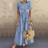 Retro Jeans Dress Women Short Sleeve Turn Down Collar Pockets Buttons Long Loose Denim Dress Casual Dresses Clothes Plus size ► Photo 3/6