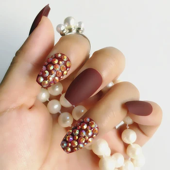 

Luxury Fake Nails Jelly light brown Stiletto False Nail Art Tips 3D AB Rhinestones Fake Nails Press on Daily Wear Many Options