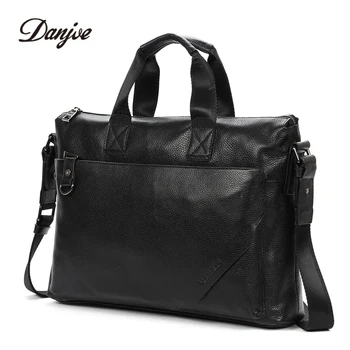 

Genuine Cow Leather Men's Briefcase High Quality Real Cowskin Business Handbag Brand New Office Work Shoulder Bag Black