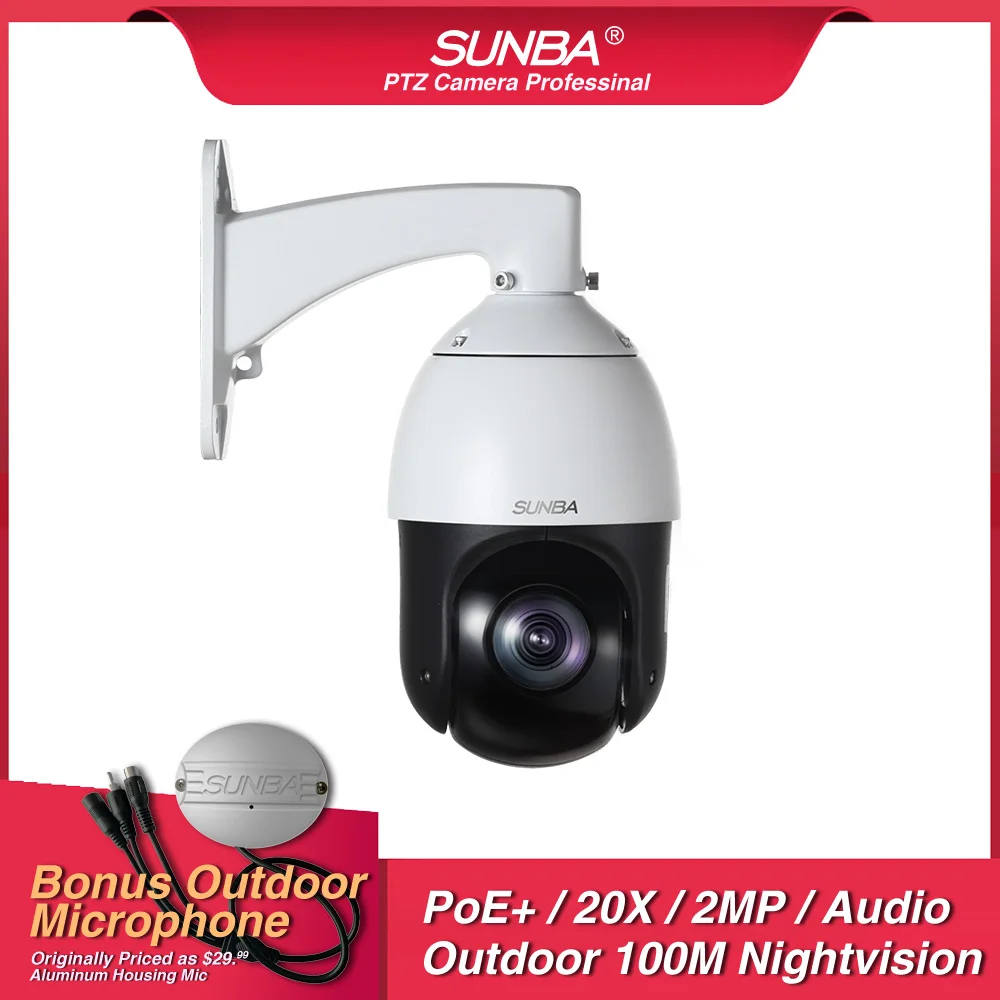 SUNBA уличная IP камера PTZ, видеонаблюдение безопасности, H.265/H.264 1080p, 20X оптический зум, автофокус, 328ft ночное видение и ONVIF