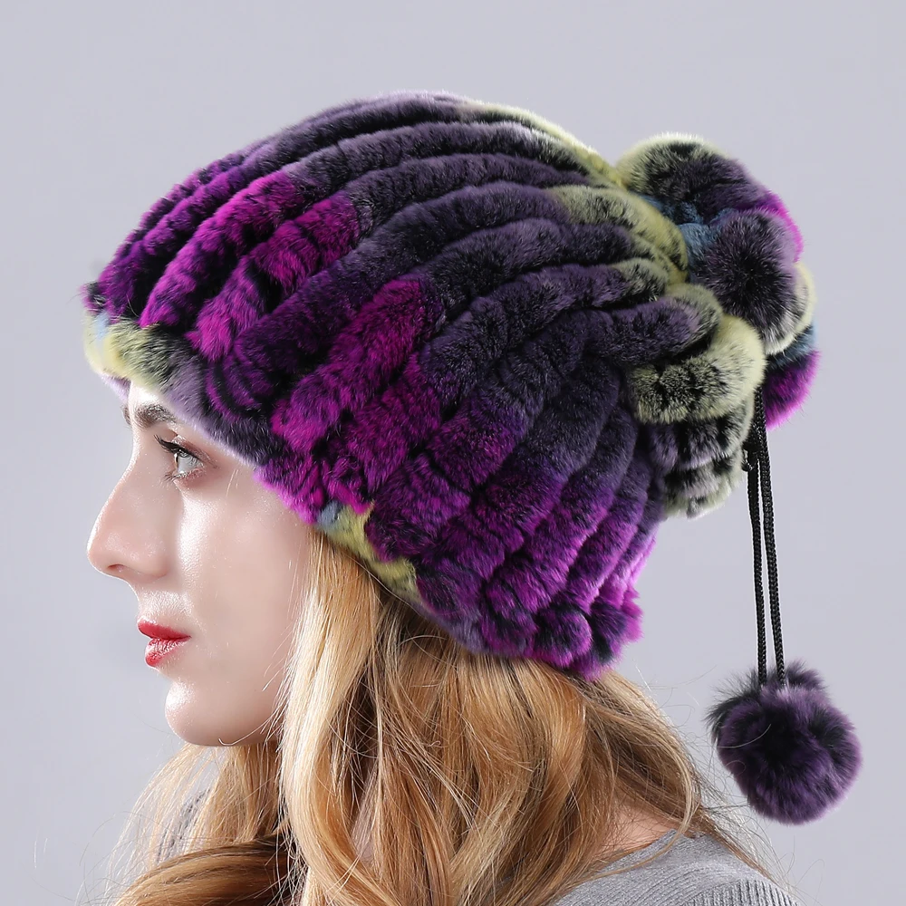 Женская зимняя шапка и шарф из натурального меха кролика рекс|Женские Skullies