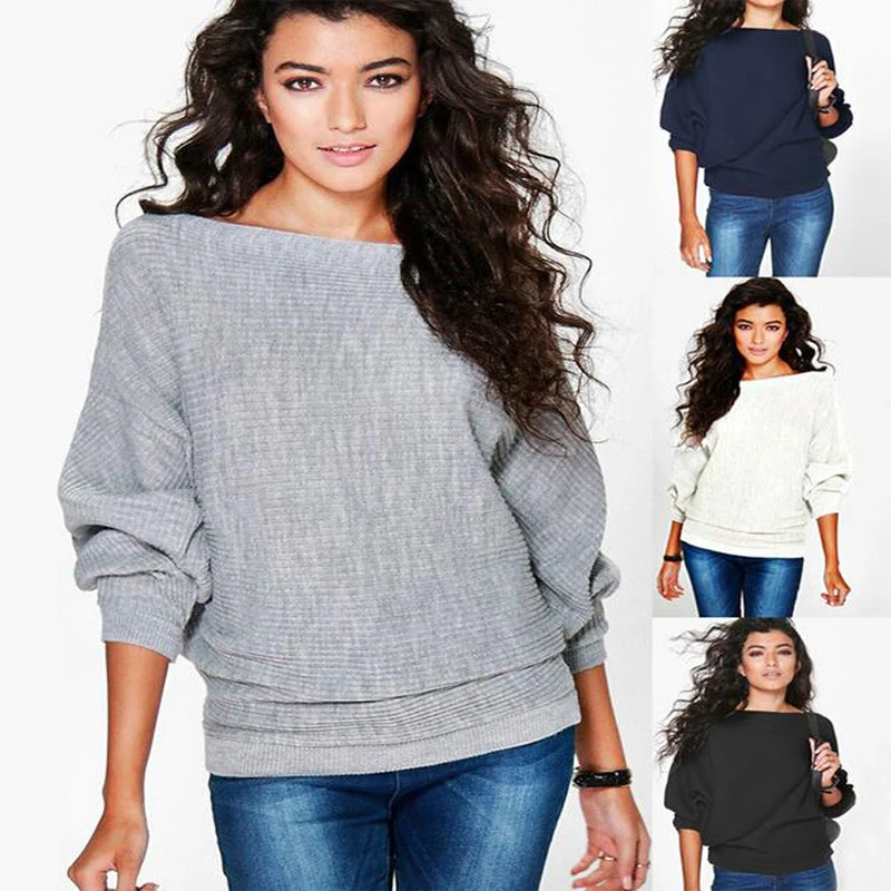 

Women Casual Sweaters Autumn Winter Sweater Loose Long Batwing Sleeve Solid Pullovers Woman Female Thin Sweater Jumper Lady