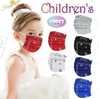 

50pc Children's Mask Disposable High Quality Three-layer Nonwove Masks Elastic Earloop Face Mask Cartoon Printed Dustproofmasque