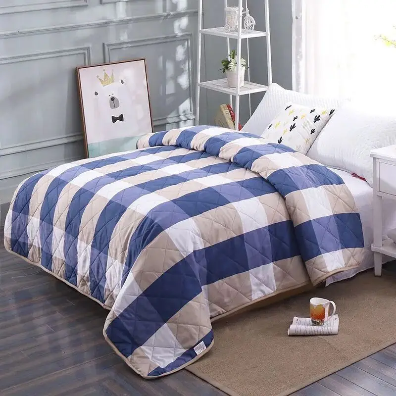 

2020 Summer Washed Cotton Air-conditioning Quilt 1 pcs Soft Breathable Blanket Thin Stripe Plaid Comforter New Bed Cover