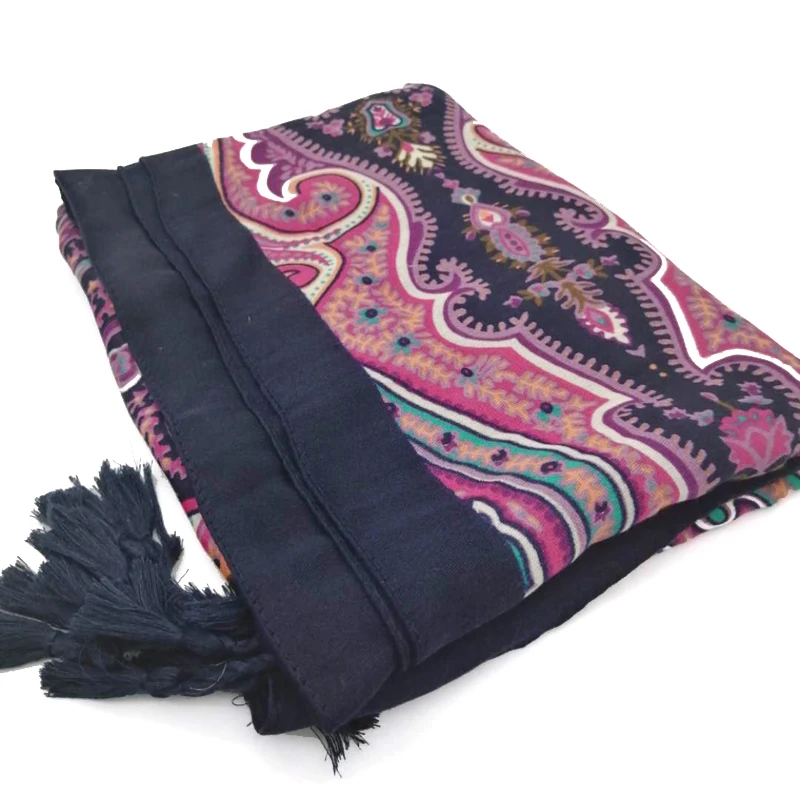 Шарф-шаль с кисточками и принтом, женский пляжный шарф из хлопка и полиэстера, хиджаб в национальном стиле, 180*100 см