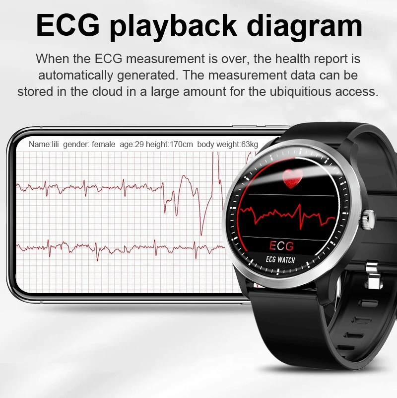 Умные часы LIGE N58 ECG PPG с ЭКГ дисплеем динамическим монитором сердечного ритма