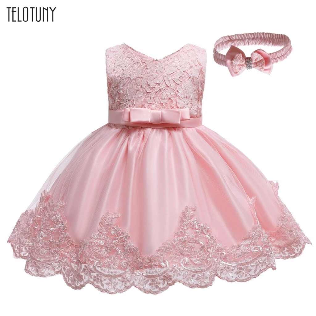 TELOTUNY, милое детское платье для девочек, коллекция года, кружевное платье-пачка принцессы с бантом для дня рождения, на свадьбу, наборы повязок на голову для детей, vestido 918