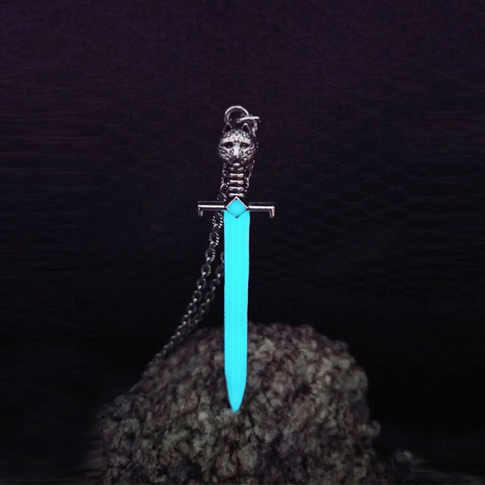 

Luminous Glowing Cat Head Blade Sword Pendant Necklace Sword Necklace Glow In The Dark Necklace for Women Men Gift Halloween