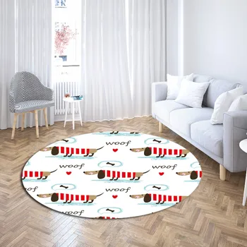 

3D Print Striped Clothes Round Carpet Dachshund Dog Rug For Bedroom Computer Chair Mat Play Floor Mat Lovely Cloakroom Rug