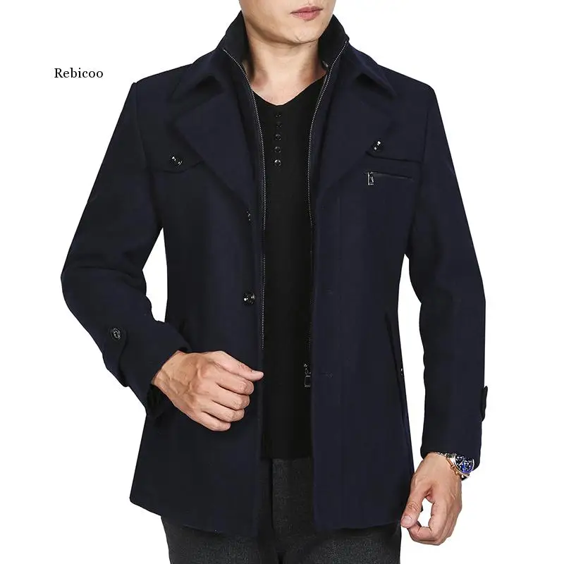 New Winter Wool Coat Slim Fit Jackets Fashion Outerwear Warm Man Casual Jacket Overcoat Pea Coat  M-Xxxxl