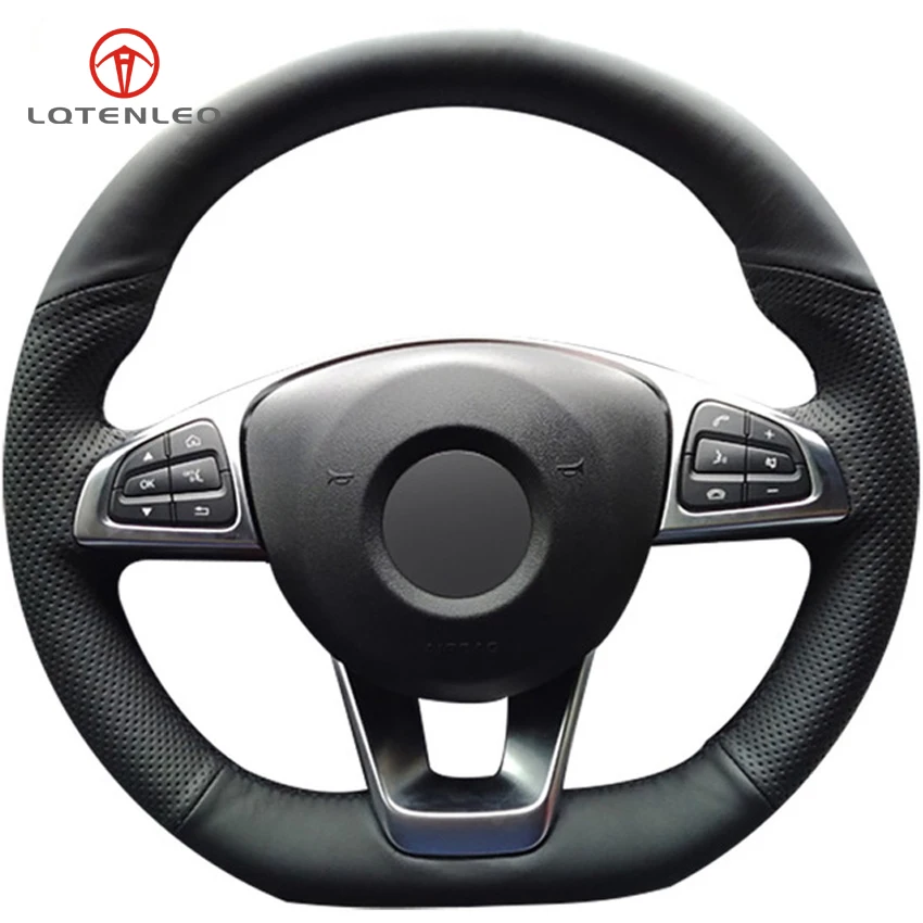 Lqtenleo Black Artificial Leather Car Steering Wheel Cover For Mercedes