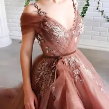 Чемпион V образным вырезом с высоким разрезом вечерние платья выпускного вечера аппликации с бисером от плеча Vestidos De Fiesta Robe De Soiree размера плюс