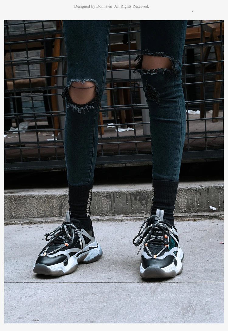 Donna-in/женские зимние кроссовки на высокой платформе; обувь из натуральной кожи на шнуровке с круглым носком; Женская дышащая обувь на толстой подошве; модная обувь на плоской подошве