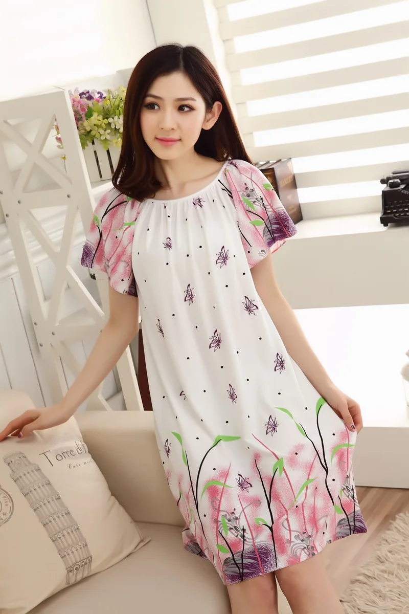 Summer Women's Modal City Special Offer Plus-sized Pajamas Short Sleeve Women's Fat Mm Nightgown Dress
