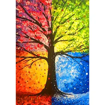 

Full 5D Diy Diamond Painting Cross Stitch "Four seasons tree" 3D Diamond Embroidery Rhinestone Decor Paintings-Dropship