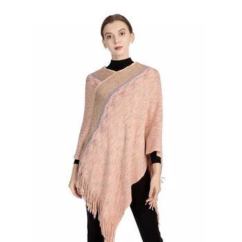 

Autumn Winter Warm Acrylic Fringed Knitted Shawl For Women Spring Fashion Womens Poncho Sweater Black Cape Wraps V-Neck Scarves