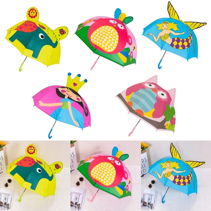  Cute Children Umbrella Animation Creative Cartoon Long-handled 3D Ear Modeling Kids For Boys Girls Gift | Дом и сад