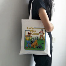 Let's Play/винтажная Женская парусиновая сумка на плечо в стиле Харадзюку С буквенным принтом, веселые летние Ulzzang сумки большой вместимости